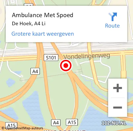 Locatie op kaart van de 112 melding: Ambulance Met Spoed Naar Schiedam, A4 Li op 1 augustus 2015 20:30