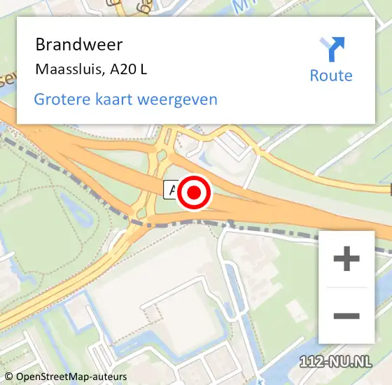 Locatie op kaart van de 112 melding: Brandweer Maassluis, A20 L op 1 augustus 2015 21:23