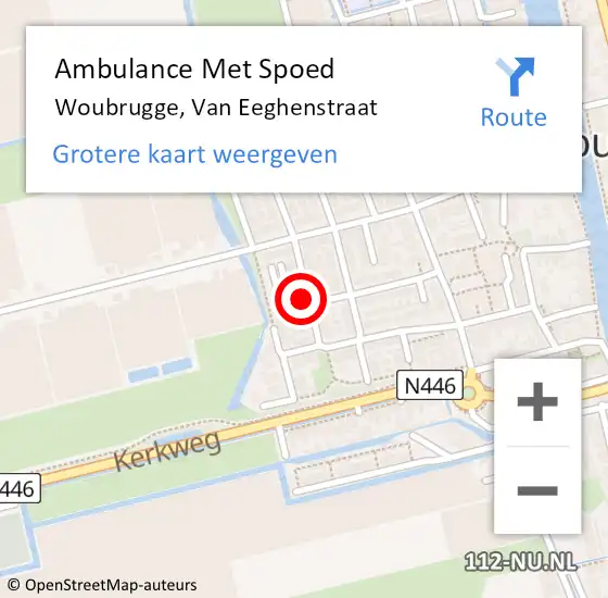 Locatie op kaart van de 112 melding: Ambulance Met Spoed Naar Woubrugge, Van Eeghenstraat op 2 augustus 2015 08:51