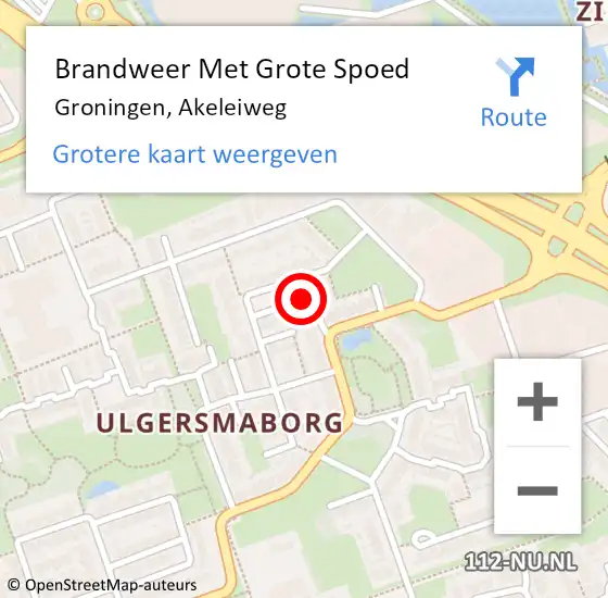 Locatie op kaart van de 112 melding: Brandweer Met Grote Spoed Naar Groningen, Akeleiweg op 2 augustus 2015 12:32