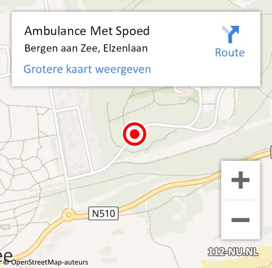 Locatie op kaart van de 112 melding: Ambulance Met Spoed Naar Bergen aan Zee, Elzenlaan op 2 augustus 2015 22:47