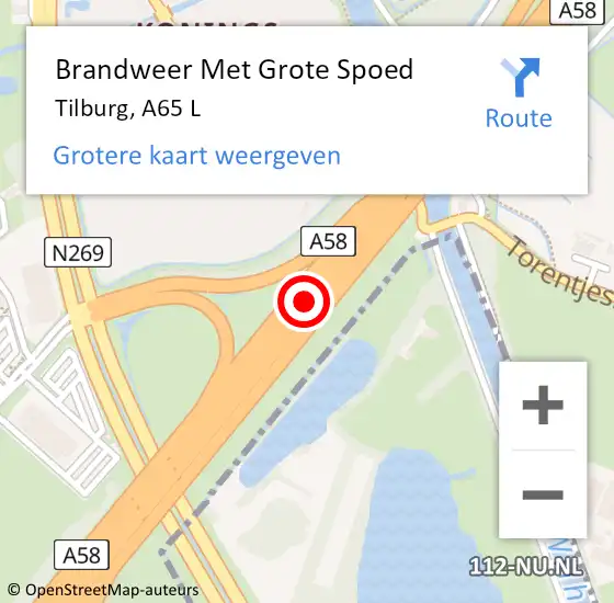 Locatie op kaart van de 112 melding: Brandweer Met Grote Spoed Naar Tilburg, A65 L op 3 augustus 2015 13:53