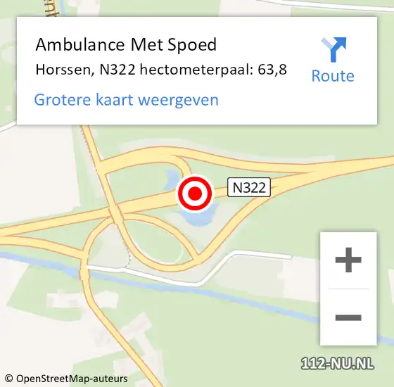 Locatie op kaart van de 112 melding: Ambulance Met Spoed Naar Horssen, N322 hectometerpaal: 63,8 op 3 augustus 2015 18:14