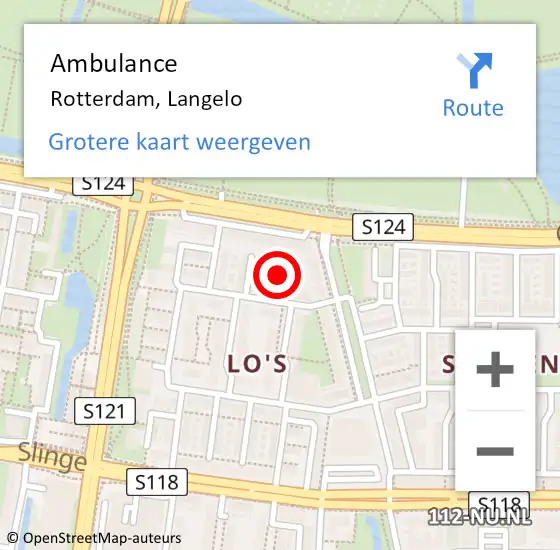 Locatie op kaart van de 112 melding: Ambulance Rotterdam, Langelo op 4 augustus 2015 08:27
