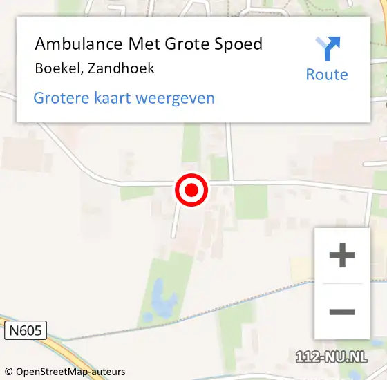 Locatie op kaart van de 112 melding: Ambulance Met Grote Spoed Naar Boekel, Zandhoek op 4 augustus 2015 12:58