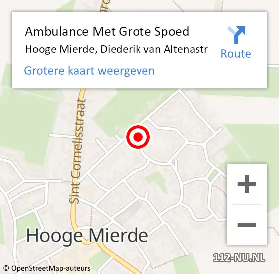 Locatie op kaart van de 112 melding: Ambulance Met Grote Spoed Naar Hooge Mierde, Diederik van Altenastr op 4 augustus 2015 20:11