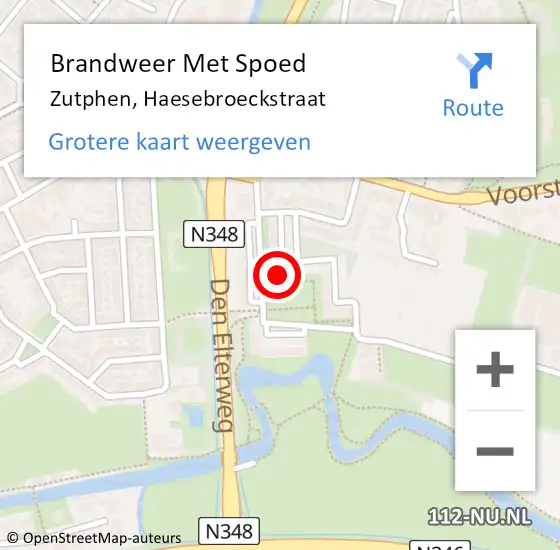 Locatie op kaart van de 112 melding: Brandweer Met Spoed Naar Zutphen, Haesebroeckstraat op 5 augustus 2015 19:22