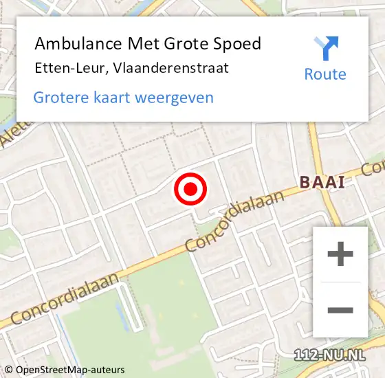 Locatie op kaart van de 112 melding: Ambulance Met Grote Spoed Naar Etten-Leur, Vlaanderenstraat op 7 augustus 2015 10:59