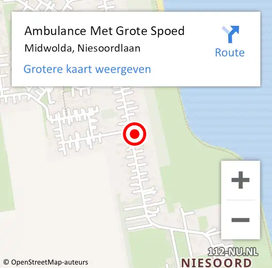 Locatie op kaart van de 112 melding: Ambulance Met Grote Spoed Naar Midwolda, Niesoordlaan op 16 november 2013 17:04