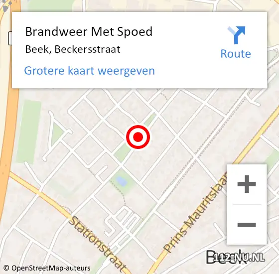 Locatie op kaart van de 112 melding: Brandweer Met Spoed Naar Beek, Beckersstraat op 8 augustus 2015 14:17