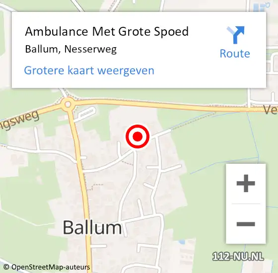Locatie op kaart van de 112 melding: Ambulance Met Grote Spoed Naar Ballum, Nesserweg op 8 augustus 2015 22:23