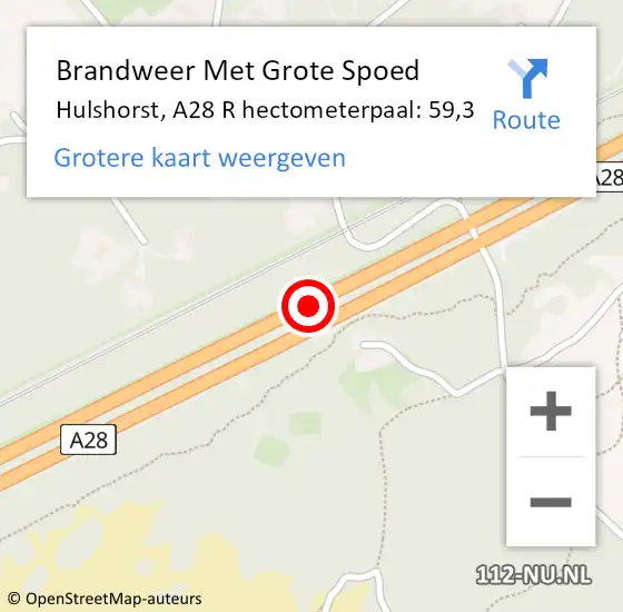 Locatie op kaart van de 112 melding: Brandweer Met Grote Spoed Naar Hulshorst, A28 R hectometerpaal: 62,0 op 9 augustus 2015 14:32