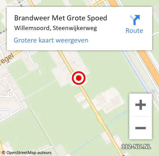 Locatie op kaart van de 112 melding: Brandweer Met Grote Spoed Naar Willemsoord, Steenwijkerweg op 9 augustus 2015 15:57