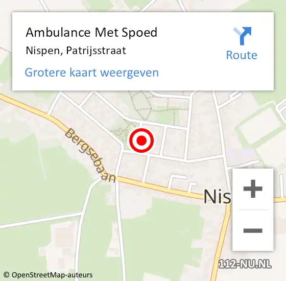 Locatie op kaart van de 112 melding: Ambulance Met Spoed Naar Nispen, Patrijsstraat op 9 augustus 2015 18:14