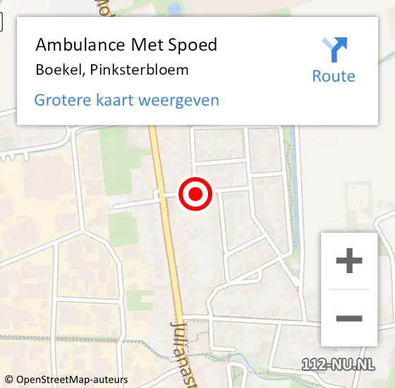 Locatie op kaart van de 112 melding: Ambulance Met Spoed Naar Boekel, Pinksterbloem op 10 augustus 2015 13:13