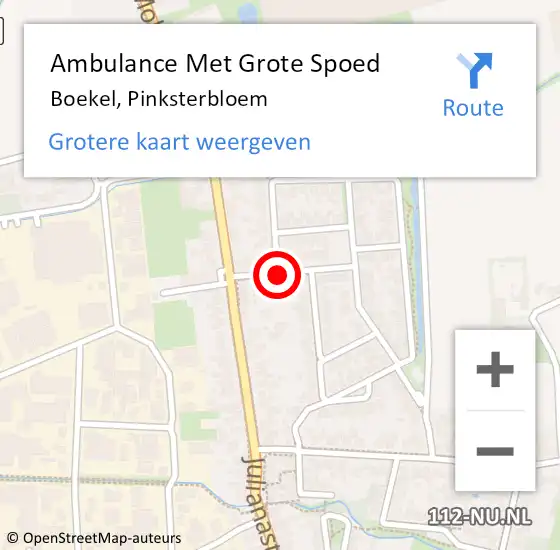 Locatie op kaart van de 112 melding: Ambulance Met Grote Spoed Naar Boekel, Pinksterbloem op 10 augustus 2015 13:16
