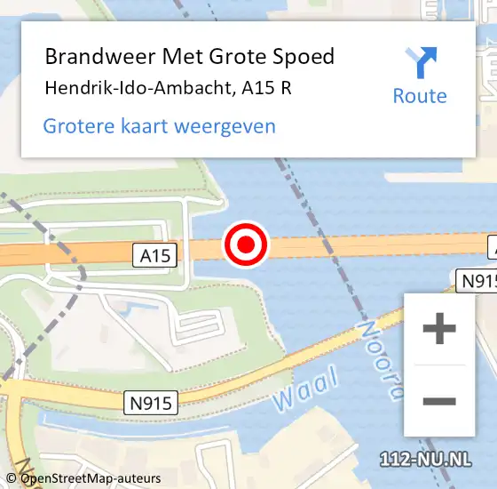 Locatie op kaart van de 112 melding: Brandweer Met Grote Spoed Naar Hendrik-Ido-Ambacht, A15 L hectometerpaal: 73,5 op 10 augustus 2015 16:17