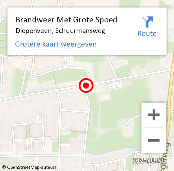 Locatie op kaart van de 112 melding: Brandweer Met Grote Spoed Naar Diepenveen, Schuurmansweg op 11 augustus 2015 13:46