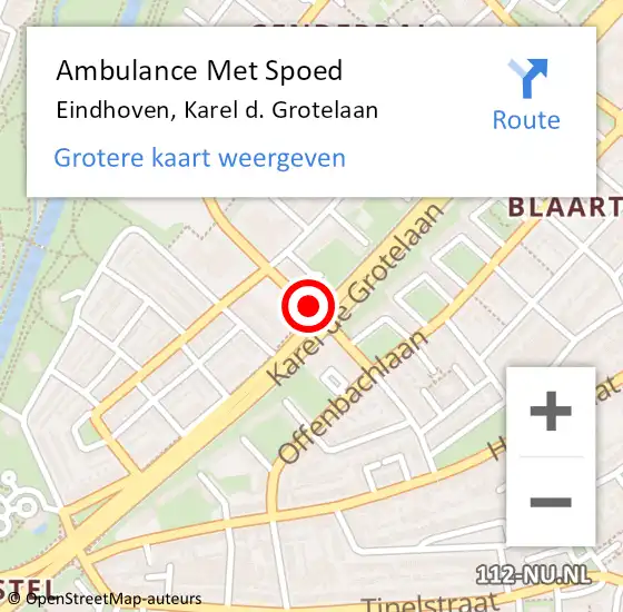 Locatie op kaart van de 112 melding: Ambulance Met Spoed Naar Eindhoven, Karel D. Grotelaan op 12 augustus 2015 08:09