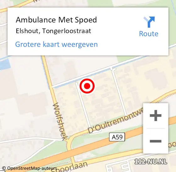 Locatie op kaart van de 112 melding: Ambulance Met Spoed Naar Elshout, Tongerloostraat op 17 november 2013 04:16