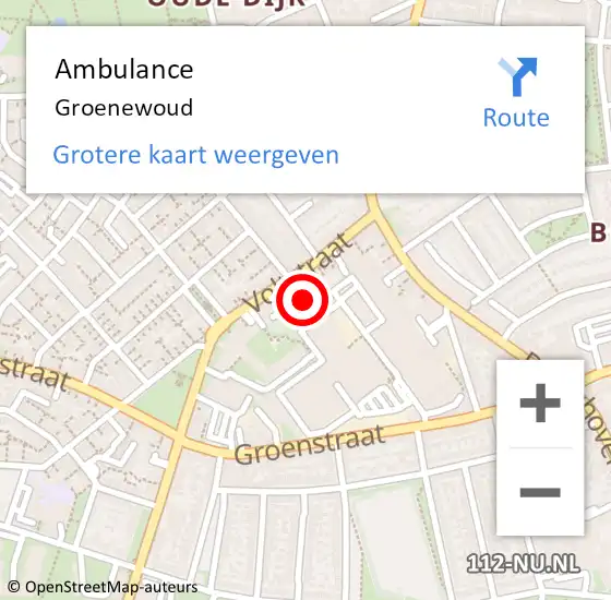 Locatie op kaart van de 112 melding: Ambulance Groenewoud op 12 augustus 2015 16:58