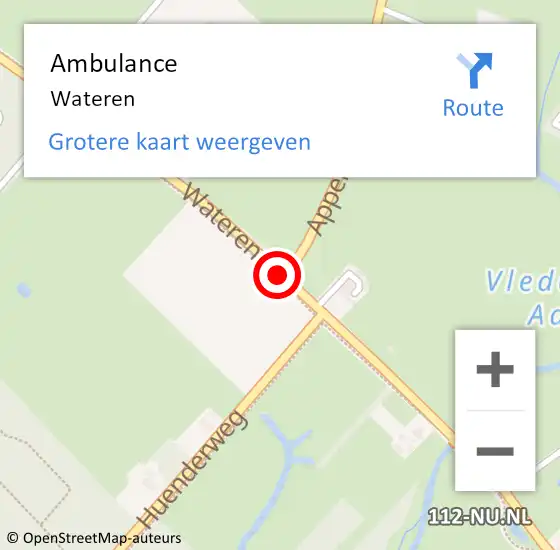 Locatie op kaart van de 112 melding: Ambulance Wateren op 13 augustus 2015 18:28