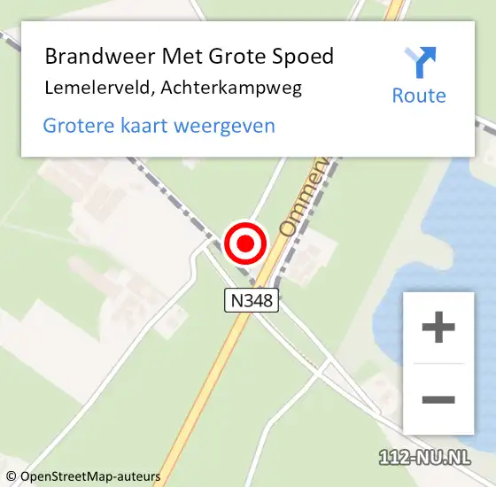 Locatie op kaart van de 112 melding: Brandweer Met Grote Spoed Naar Lemelerveld, Achterkampweg op 14 augustus 2015 07:58