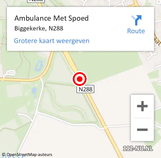 Locatie op kaart van de 112 melding: Ambulance Met Spoed Naar Biggekerke, N288 op 17 november 2013 11:11