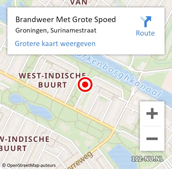 Locatie op kaart van de 112 melding: Brandweer Met Grote Spoed Naar Groningen, Surinamestraat op 15 augustus 2015 07:46