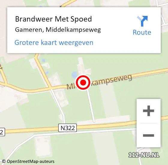 Locatie op kaart van de 112 melding: Brandweer Met Spoed Naar Gameren, Middelkampseweg op 15 augustus 2015 11:35