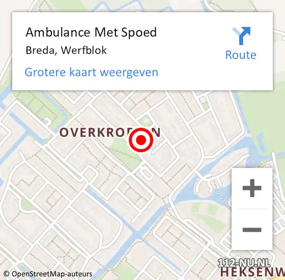 Locatie op kaart van de 112 melding: Ambulance Met Spoed Naar Breda, Werfblok op 17 augustus 2015 03:40