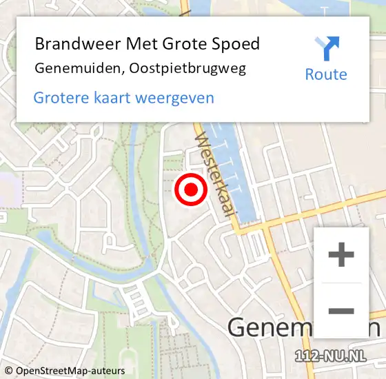 Locatie op kaart van de 112 melding: Brandweer Met Grote Spoed Naar Genemuiden, Oostpietbrugweg op 17 augustus 2015 16:49
