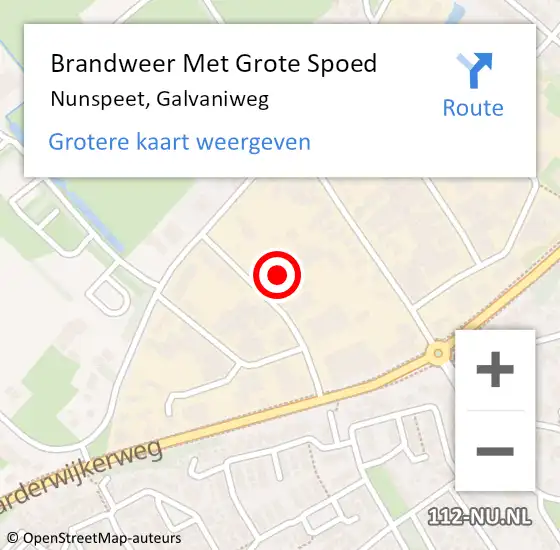 Locatie op kaart van de 112 melding: Brandweer Met Grote Spoed Naar Nunspeet, Galvaniweg op 18 augustus 2015 05:43