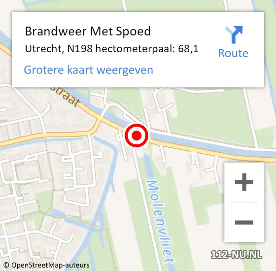 Locatie op kaart van de 112 melding: Brandweer Met Spoed Naar Utrecht, N198 hectometerpaal: 68,1 op 18 augustus 2015 18:35