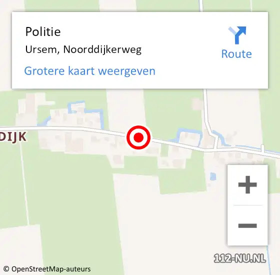 Locatie op kaart van de 112 melding: Politie Ursem, Noorddijkerweg op 19 augustus 2015 06:57