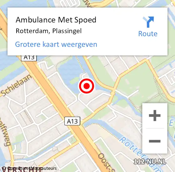 Locatie op kaart van de 112 melding: Ambulance Met Spoed Naar Rotterdam, Plassingel op 19 augustus 2015 14:00