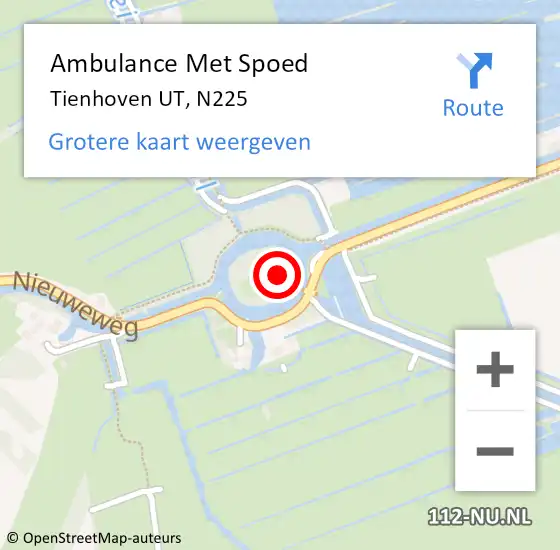 Locatie op kaart van de 112 melding: Ambulance Met Spoed Naar Tienhoven UT, N224 op 19 augustus 2015 14:51