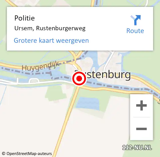 Locatie op kaart van de 112 melding: Politie Ursem, Rustenburgerweg op 20 augustus 2015 07:13