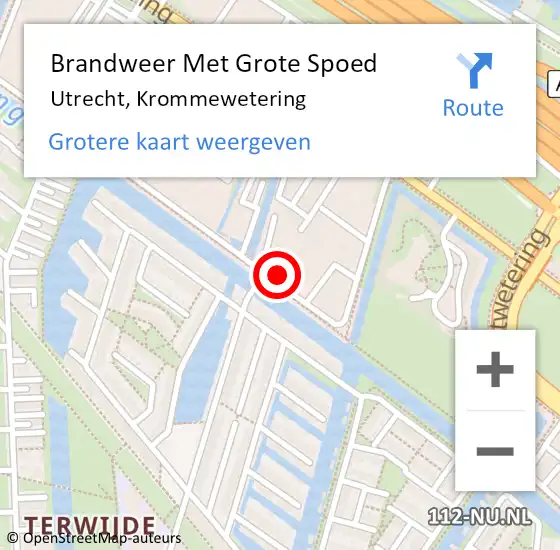 Locatie op kaart van de 112 melding: Brandweer Met Grote Spoed Naar Utrecht, Krommewetering op 20 augustus 2015 14:18