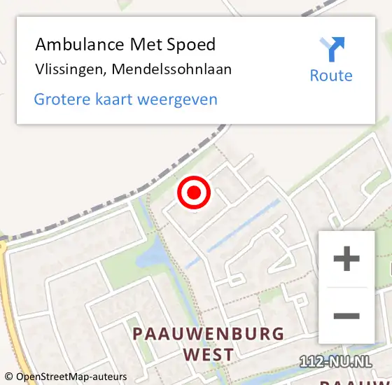 Locatie op kaart van de 112 melding: Ambulance Met Spoed Naar Vlissingen, Mendelssohnlaan op 20 augustus 2015 15:21