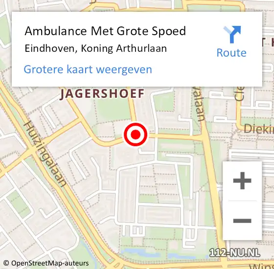 Locatie op kaart van de 112 melding: Ambulance Met Grote Spoed Naar Eindhoven, Koning Arthurlaan op 20 augustus 2015 17:17