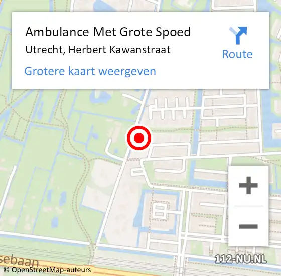Locatie op kaart van de 112 melding: Ambulance Met Grote Spoed Naar Utrecht, Herbert Kawanstraat op 21 augustus 2015 08:06