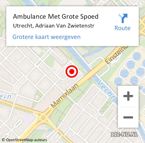 Locatie op kaart van de 112 melding: Ambulance Met Grote Spoed Naar Utrecht, Adriaan Van Zwietenstr op 18 november 2013 07:33