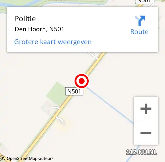 Locatie op kaart van de 112 melding: Politie Den Hoorn, N501 op 21 augustus 2015 15:08
