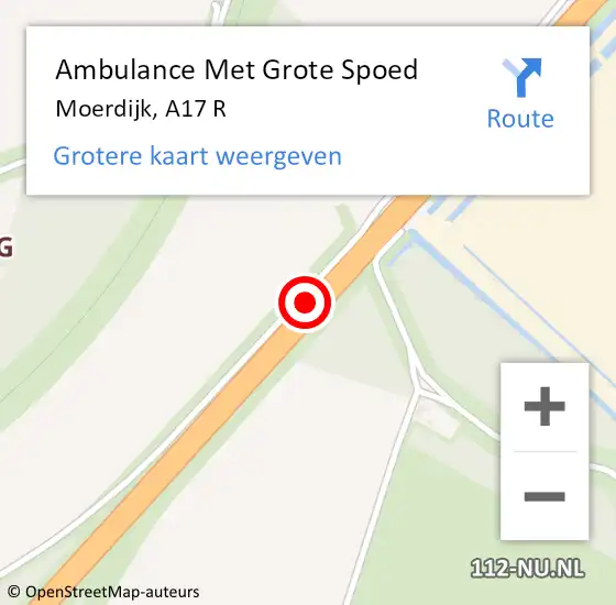 Locatie op kaart van de 112 melding: Ambulance Met Grote Spoed Naar Moerdijk, A17 R op 21 augustus 2015 16:49