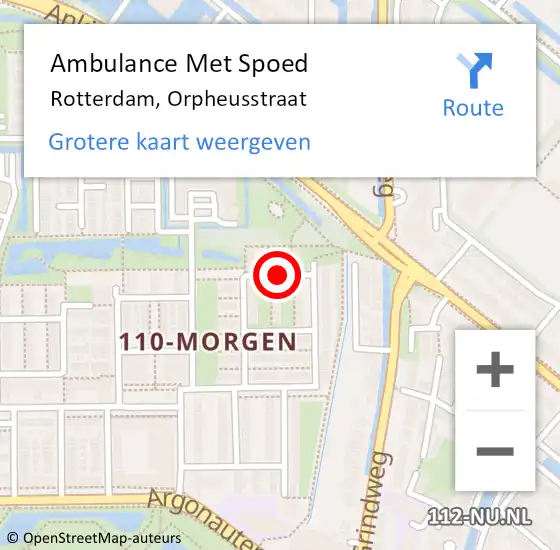 Locatie op kaart van de 112 melding: Ambulance Met Spoed Naar Rotterdam, Orpheusstraat op 22 augustus 2015 00:44
