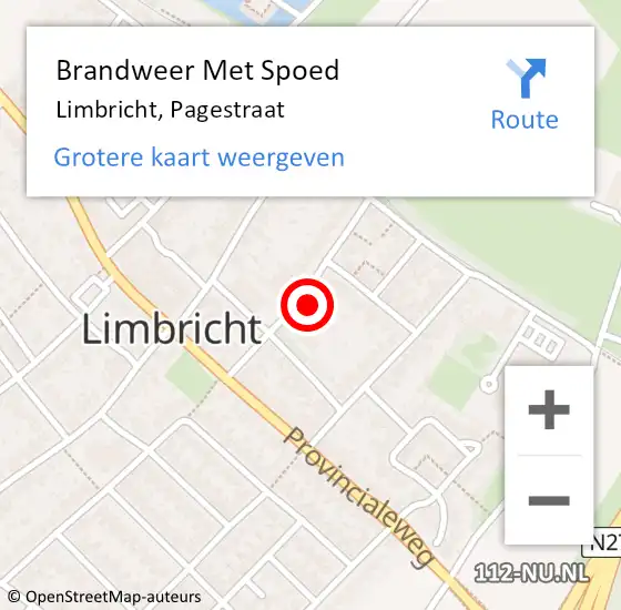 Locatie op kaart van de 112 melding: Brandweer Met Spoed Naar Limbricht, Pagestraat op 22 augustus 2015 09:21