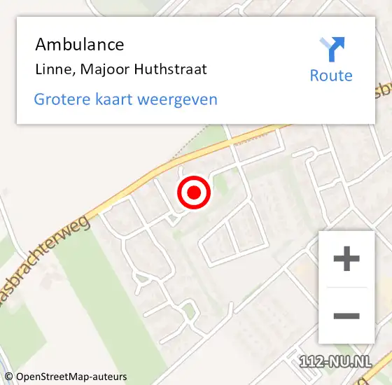 Locatie op kaart van de 112 melding: Ambulance Linne, Majoor Huthstraat op 22 augustus 2015 13:50