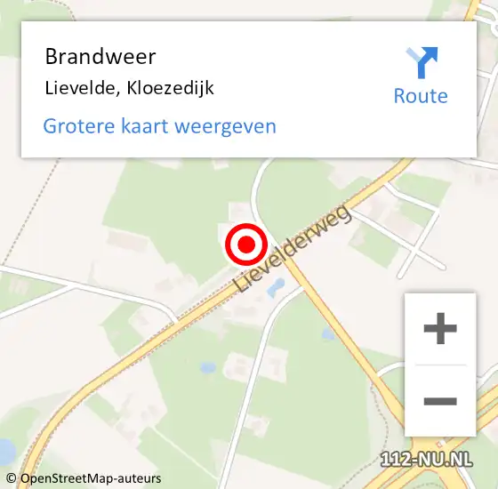 Locatie op kaart van de 112 melding: Brandweer Lievelde, Kloezedijk op 22 augustus 2015 15:38