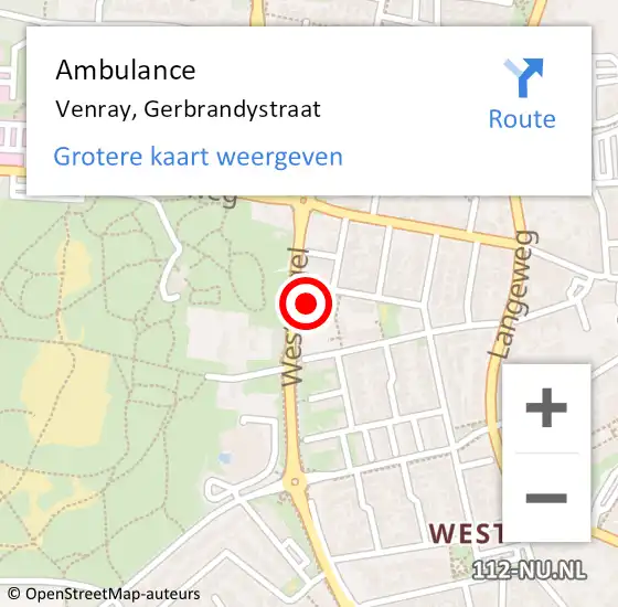 Locatie op kaart van de 112 melding: Ambulance Venray, Gerbrandystraat op 22 augustus 2015 22:18